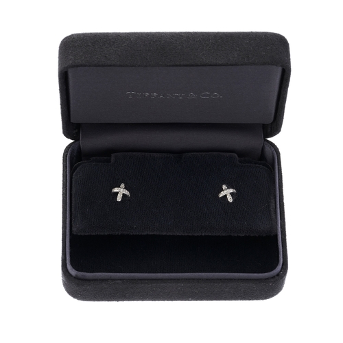 90 - Tiffany & Co., a pair of platinum diamond Cross Stitch stud earrings, maker's marks for Tiffany & Co... 