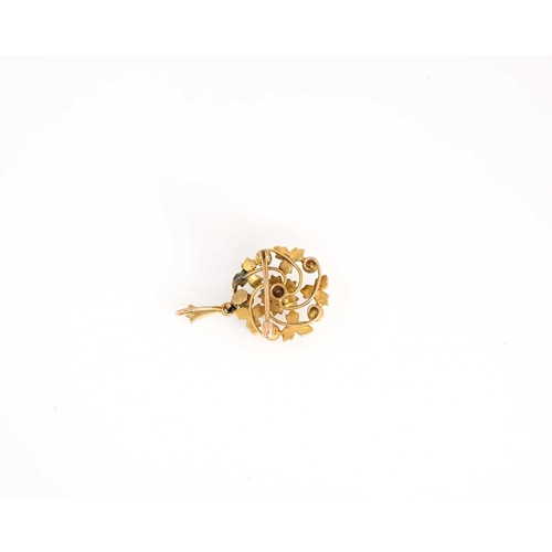 1 - An Edwardian gold seed and split pearl floral openwork pendant brooch, length 3.3cm, 4.3g