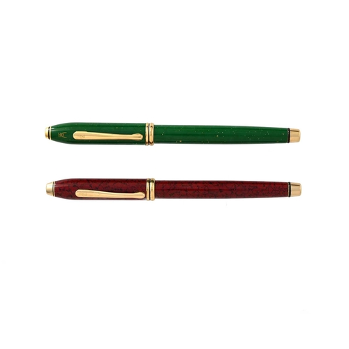 118 - Cross, a Townsend Jade fountain pen and a red marbled lacquer fountain pen, the green example with 1... 