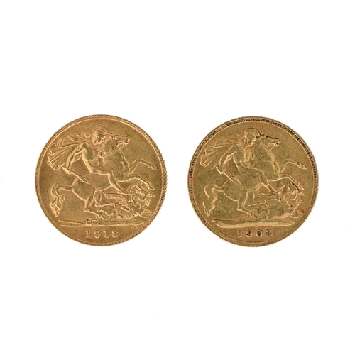 124 - Edward VII and George V, gold half sovereigns 1903 and 1913 (2)