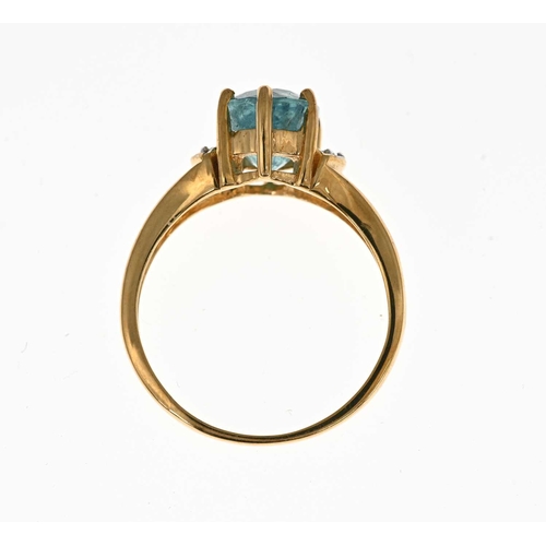 14 - An 18ct gold blue tourmaline single-stone dress ring, with single-cut diamond accent shoulders, tour... 