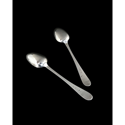 143 - Two George III Scottish silver tablespoons, each with bright-cut decoration, Alexander Spence, Edinb... 