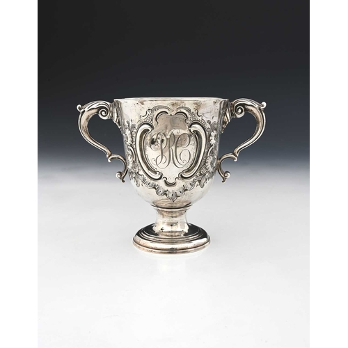 145 - Ireland, an eighteenth-century Irish silver two-handled cup, the body initialled 