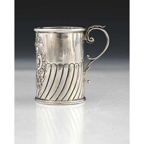 149 - An Edwardian silver mug, of cylindrical form, decorated with semi-fluting, with inscription dated 19... 