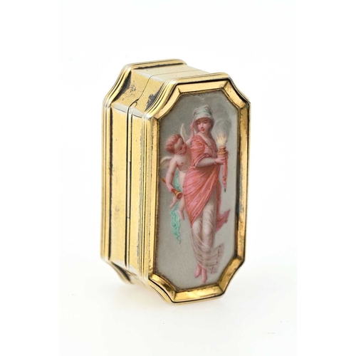 154 - A George V silver-gilt and enamel pill box, of rectangular form with canted corners, the hinged cove... 