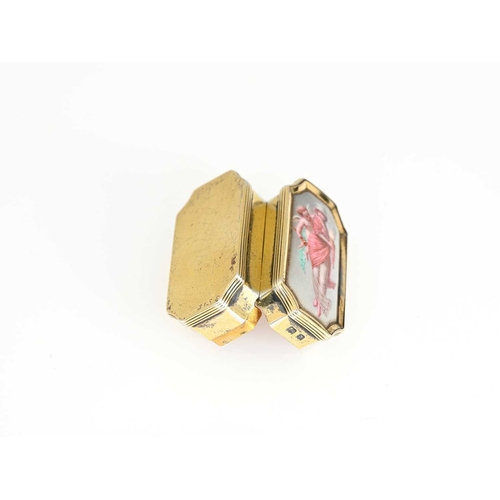 154 - A George V silver-gilt and enamel pill box, of rectangular form with canted corners, the hinged cove... 