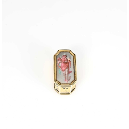 154 - A George V silver-gilt and enamel pill box, of rectangular form with canted corners, the hinged cove... 