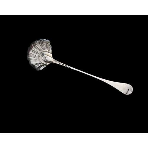 171 - An early George III silver soup ladle, Old English pattern with shell bowl, bottom-marked with indis... 