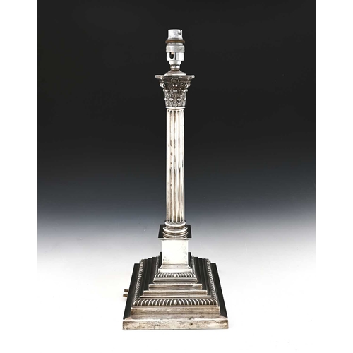 178 - A George V silver Corinthian column lamp base, of generous proportions, with presentation inscriptio... 