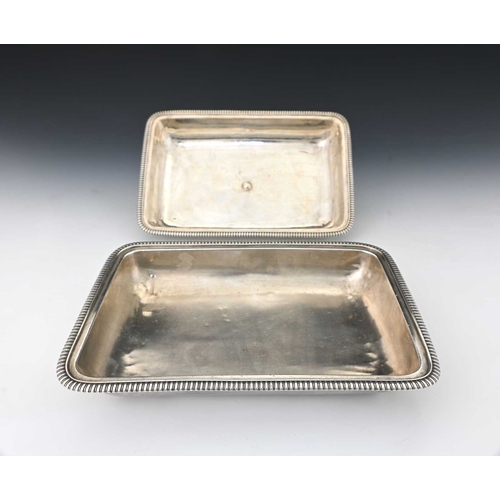 182 - Paul Storr, a George III Regency silver entree dish and cover, of rectangular form, with gadroon edg... 