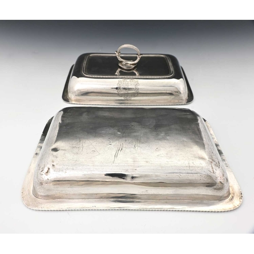 182 - Paul Storr, a George III Regency silver entree dish and cover, of rectangular form, with gadroon edg... 