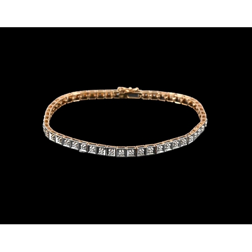 19 - A 9ct gold single-cut diamond line bracelet, total diamond weight 0.25ct, engraved to mount, hallmar... 