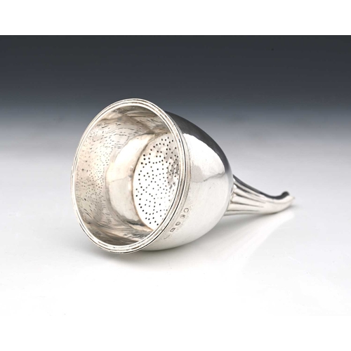 192 - A George III silver wine funnel, decorated with semi-fluting, with detachable sieve inset, all compo... 