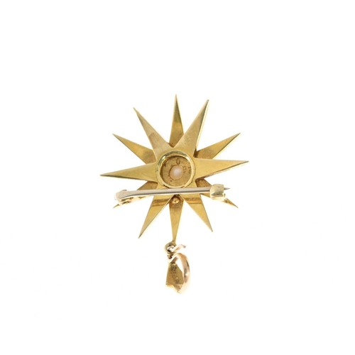 21 - An early 20th century 15ct gold split pearl star pendant brooch, stamped 15, length 3.5cm, 4.4g