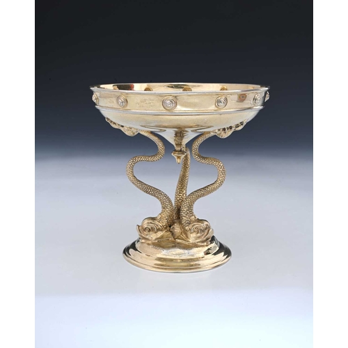 218 - A Scottish Arts and Crafts silver gilt tazza, Philip Hanson Abbot, Glasgow 1908, the ogee bowl embos... 