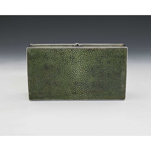 223 - John Paul Cooper, an Arts and Crafts silver mounted shagreen box, circa 1920, cuboid form with barre... 