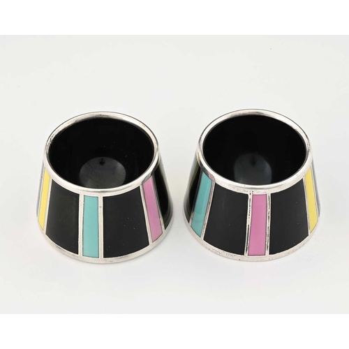 226 - A pair of Modernist silver overlay porcelain egg cups, Hutschenreuther, circa 1950s, conical form wi... 