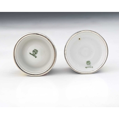 226 - A pair of Modernist silver overlay porcelain egg cups, Hutschenreuther, circa 1950s, conical form wi... 