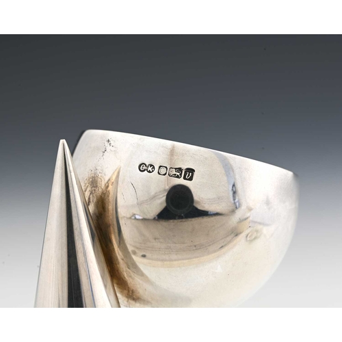 230 - Chris Knight, a Modernist silver double beaker, Sheffield 1995, modelled as a cone and hemisphere, g... 