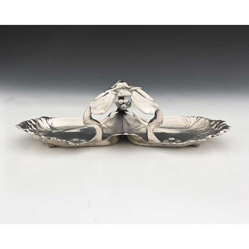 238 - WMF, a Jugendstil silver plated double dish, model 80, kidney bean form relief moulded with tendril ... 