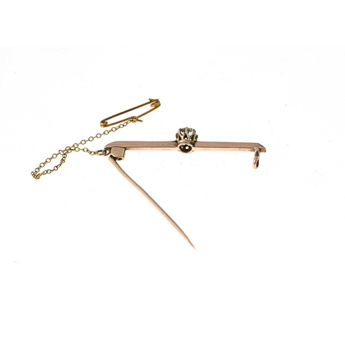 26 - An early 20th century gold, old-cut diamond single-stone bar brooch, diamond estimated weight 0.60ct... 