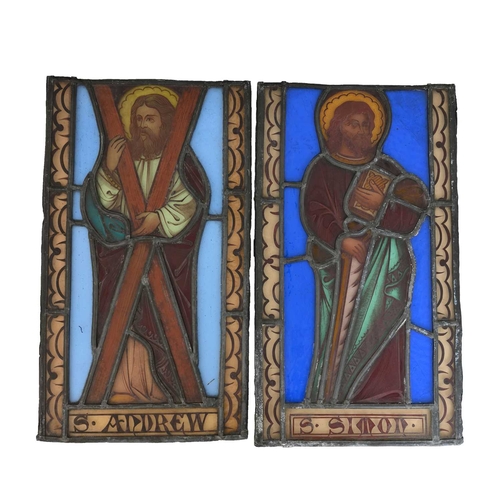 269 - A pair of Gothic Revival stained glass panels, St Andrew and St Simon, painted leaded glass, circa 1... 