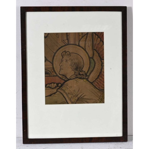 270 - Circle of Edward Coley Burne-Jones, a Saintly figure, design for stained glass, watercolour, 24 by 1... 