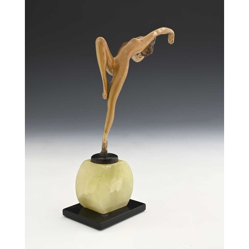 286 - Josef Lorenzl, an Art Deco gilt bronze figure of a dancer, circa 1925, modelled nude with one knee u... 