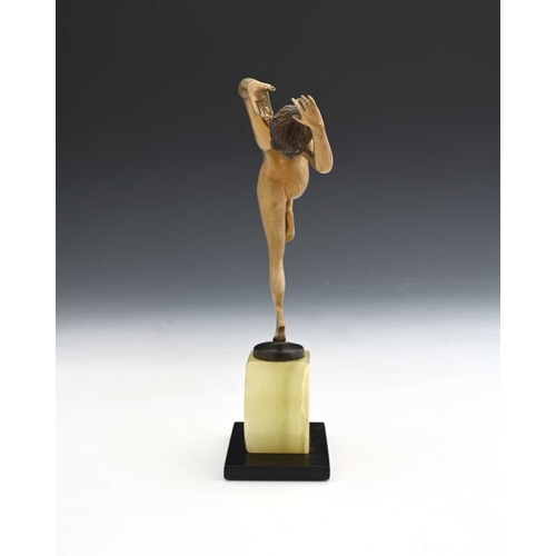 286 - Josef Lorenzl, an Art Deco gilt bronze figure of a dancer, circa 1925, modelled nude with one knee u... 