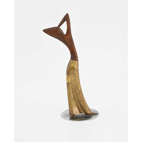 286A - Karl Hagenauer, an Art Deco brass, nickel and hardwood figure, circa 1927, modelled as a dancer wth ... 