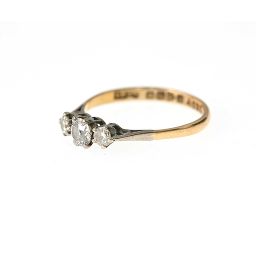 29 - An early 20th century 18ct gold circular-shape diamond three-stone ring, estimated total diamond wei... 