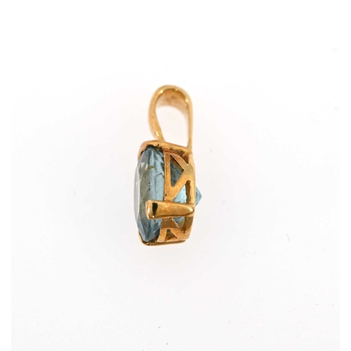 3 - An 18ct gold blue tourmaline single-stone pendant, with grooved and tapered surmount, tourmaline est... 