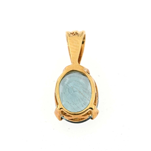 3 - An 18ct gold blue tourmaline single-stone pendant, with grooved and tapered surmount, tourmaline est... 