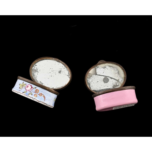 303 - Two large Bilston enamel patch boxes, circa 1800, each of oval form, painted with animals in pastora... 