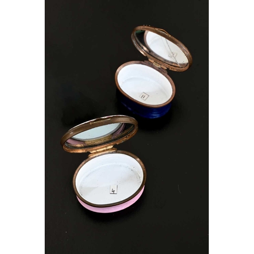 311 - Two Bilston enamel patch boxes, circa 1800, oval form, each painted with farm animals, including she... 