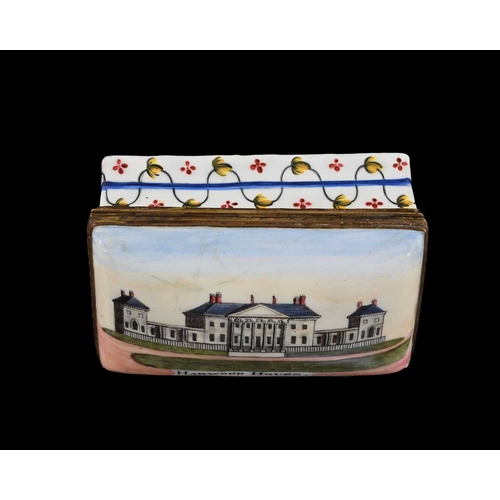 313 - A large Bilston enamel snuff box, circa 1790, cushioned cuboid form, painted with a scene of Harwood... 