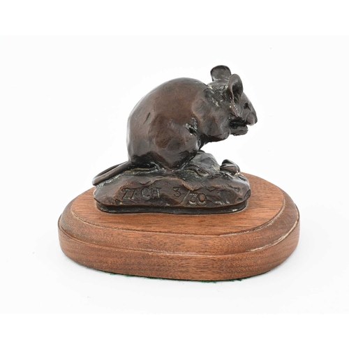 319 - Zach (20th Century), a recumbent rat feasting, signed, bronze, all-over brown patina, No.3/30, 6cm h... 