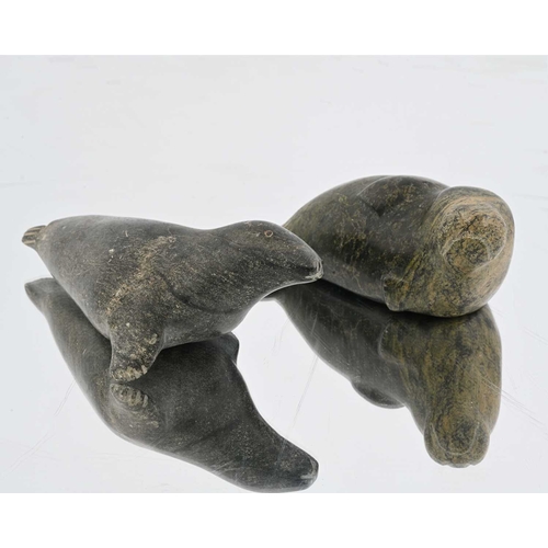 320 - Two Inuit stone carvings of seals, mid 20th century, one signed and with identification number4-0490... 