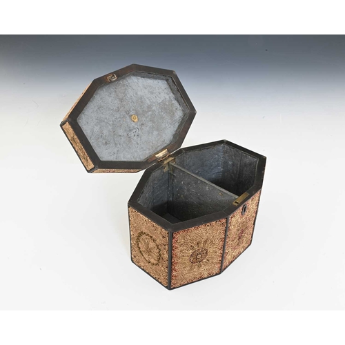 323 - A George III quill work or rolled paper tea caddy, circa 1790, of octagonal form, hinged cover with ... 