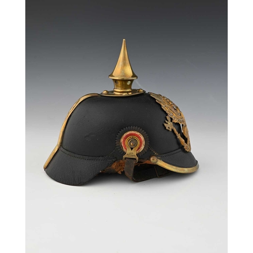 348 - A German Imperial Pickelhaube helmet, circa 1891, Josef Tapprogge, embossed brass cypher of Frederic... 