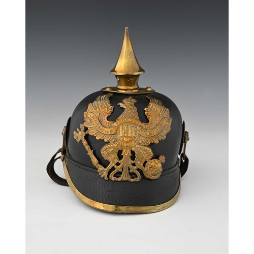 348 - A German Imperial Pickelhaube helmet, circa 1891, Josef Tapprogge, embossed brass cypher of Frederic... 