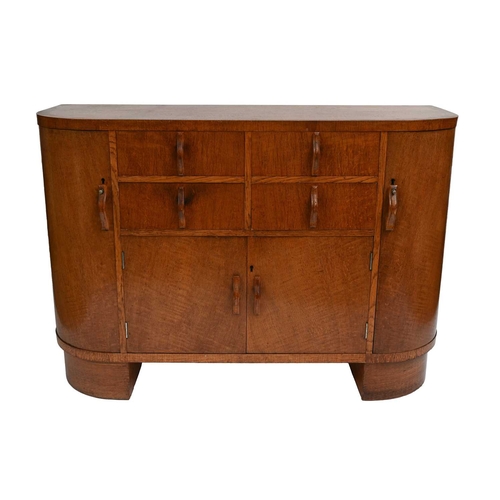 380 - Heal's, London, an Art Deco oak sideboard, circa 1930, crossbanded top, four graduated frieze drawer... 