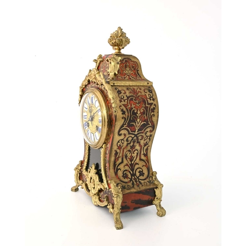 393 - A French boulle work bracket clock, late 19th or early 20th Century, of Louis XV design, balloon sha... 