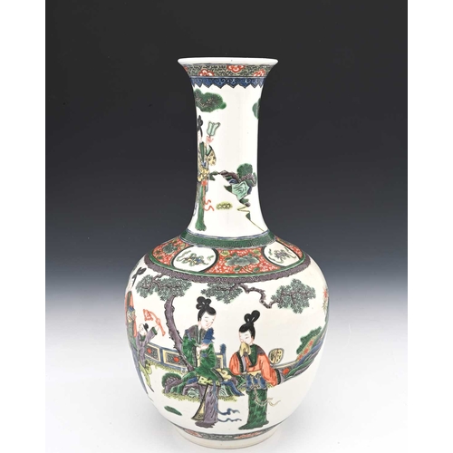 413 - A Chinese famille verte vase, ovoid form with flared neck, painted in the round with courtly figures... 