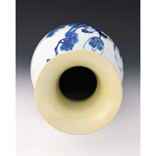 418 - A Chinese blue and white vase, shouldered inverse baluster form, decorated with an elder and attenda... 