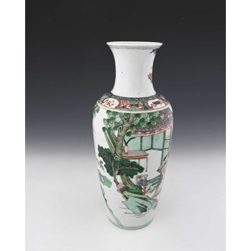 419 - A Chinese famille verte vase, shouldered form, painted in the round with equestrian figure and atten... 