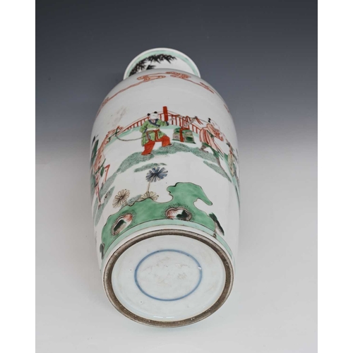 419 - A Chinese famille verte vase, shouldered form, painted in the round with equestrian figure and atten... 