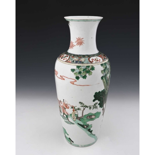 419 - A Chinese famille verte vase, shouldered form, painted in the round with equestrian figure and atten... 