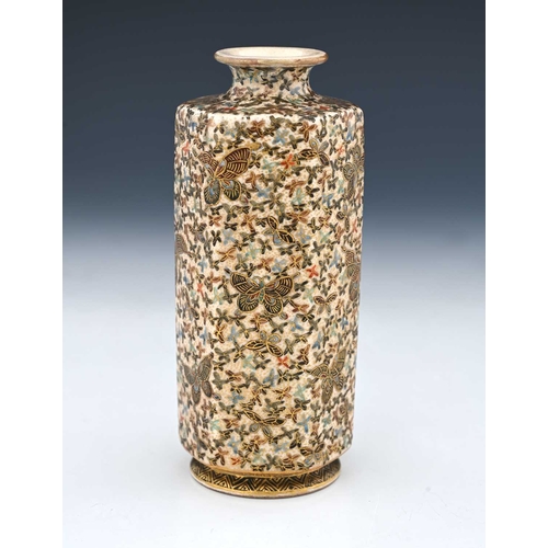 424 - A Japanese Satsuma vase, Meiji, octagonal section shouldered form, decorated with gilt lined butterf... 