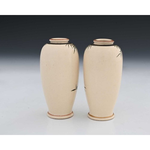 425 - A pair of Japanese Satsuma vases, Meiji period, shoulder form, painted with bamboo